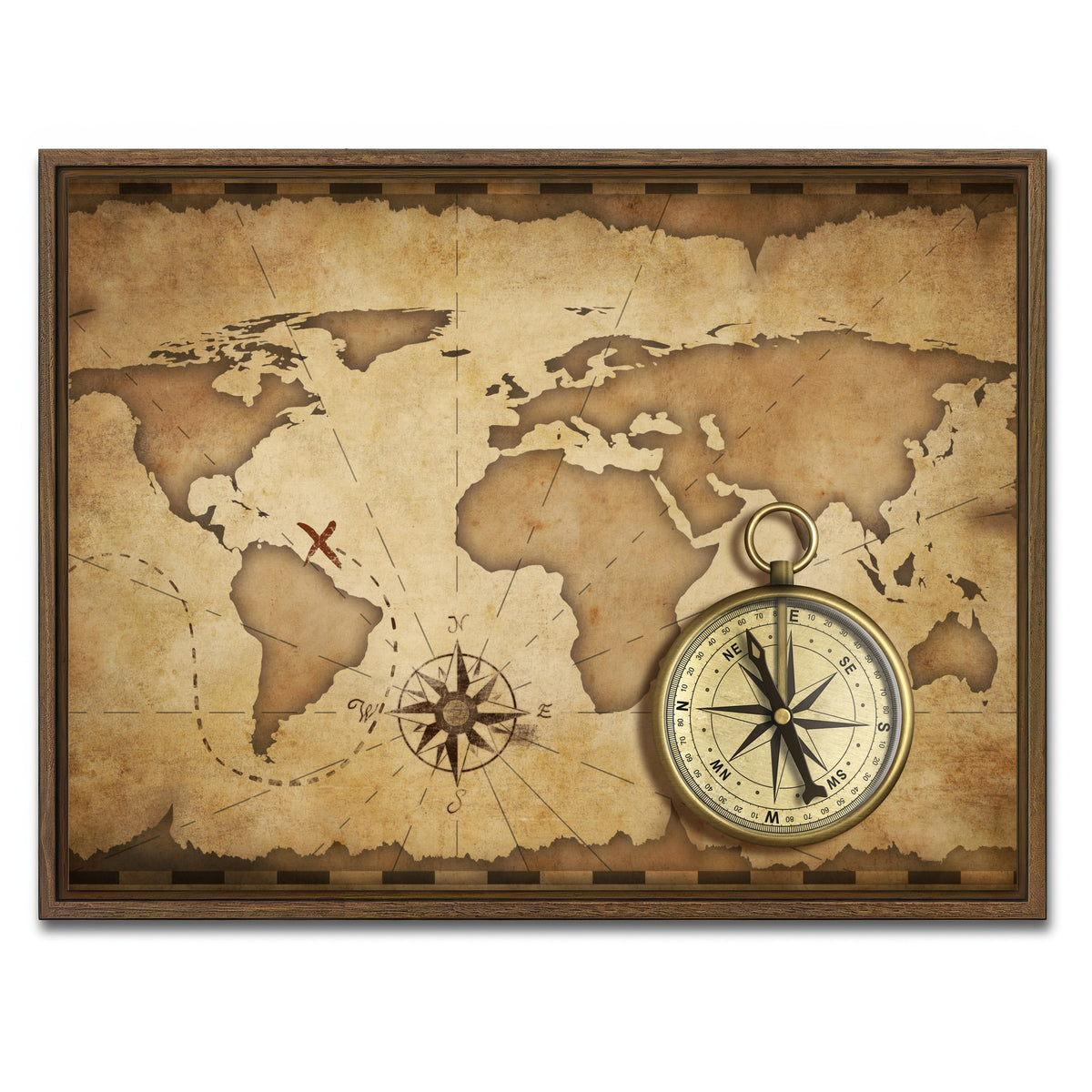 AUTO-MOCKUP WHITE | Compass and Map | 1 Piece | Walnut Framed Canvas | group=4x3