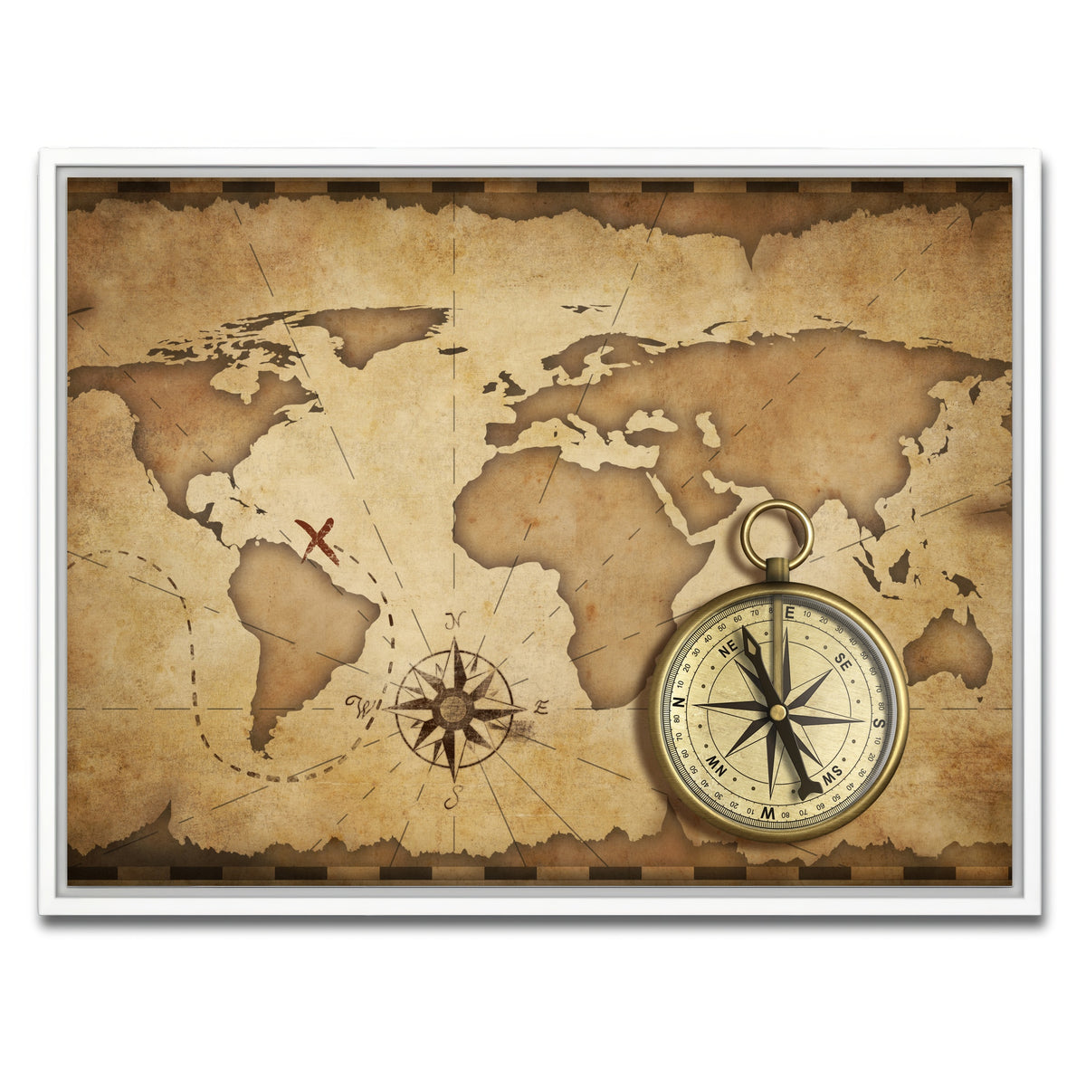 AUTO-MOCKUP WHITE | Compass and Map | 1 Piece | White Framed Canvas | group=4x3