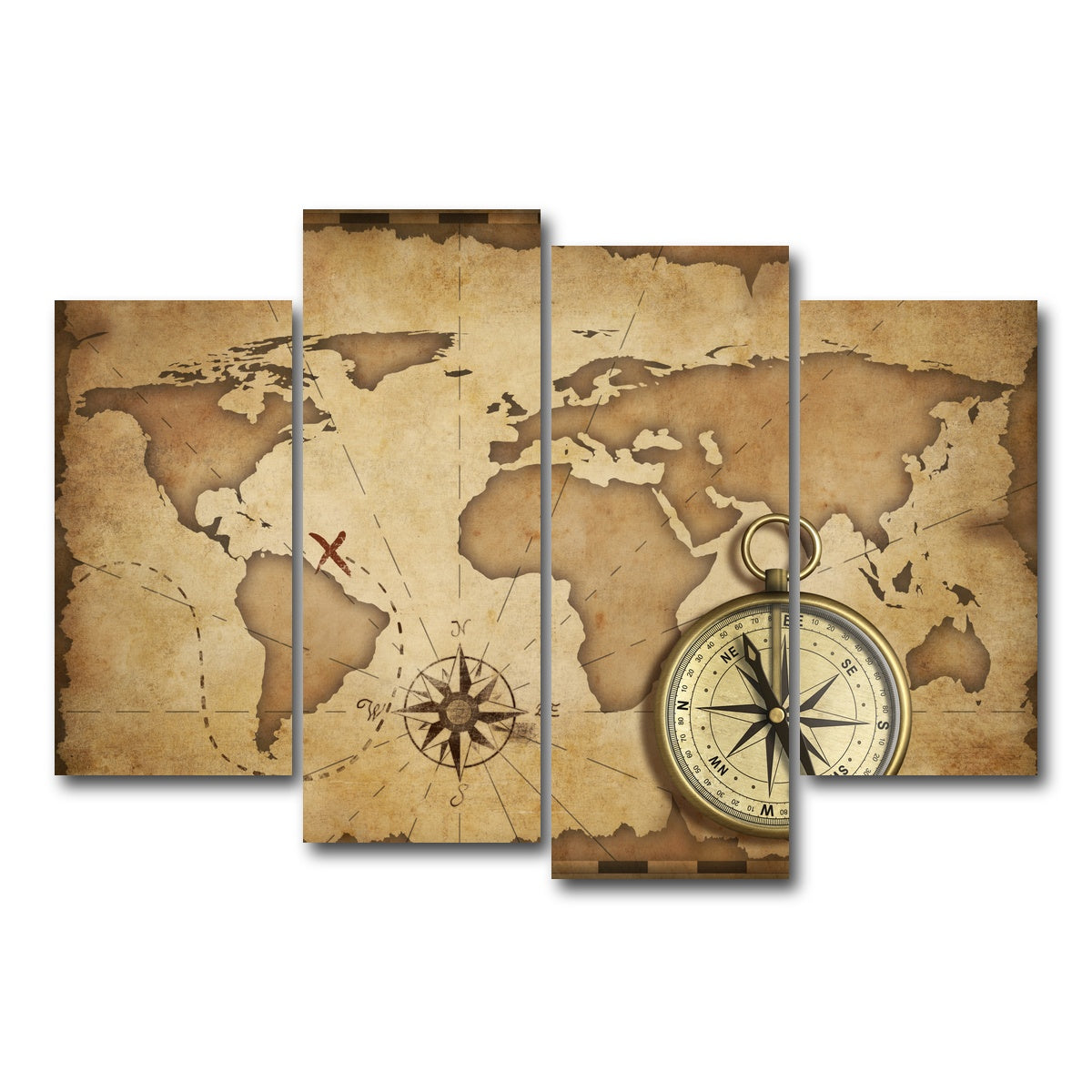 AUTO-MOCKUP WHITE | Compass and Map | 4 Piece | Gallery Wrap Canvas | group=4_short