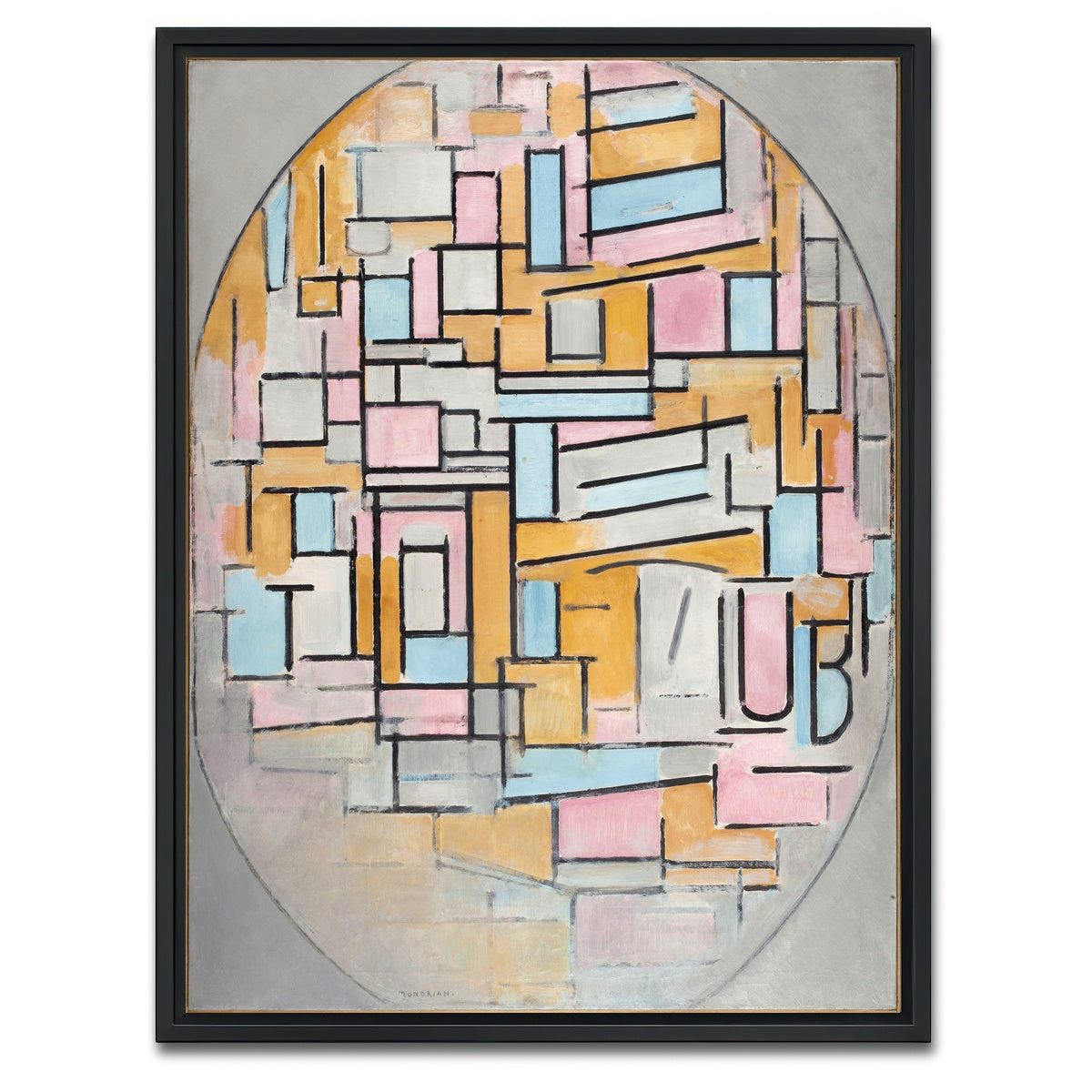 AUTO-MOCKUP WHITE | Compositie in ovaal met kleurvlakken | 1 Piece | Black Framed Canvas | group=3x4