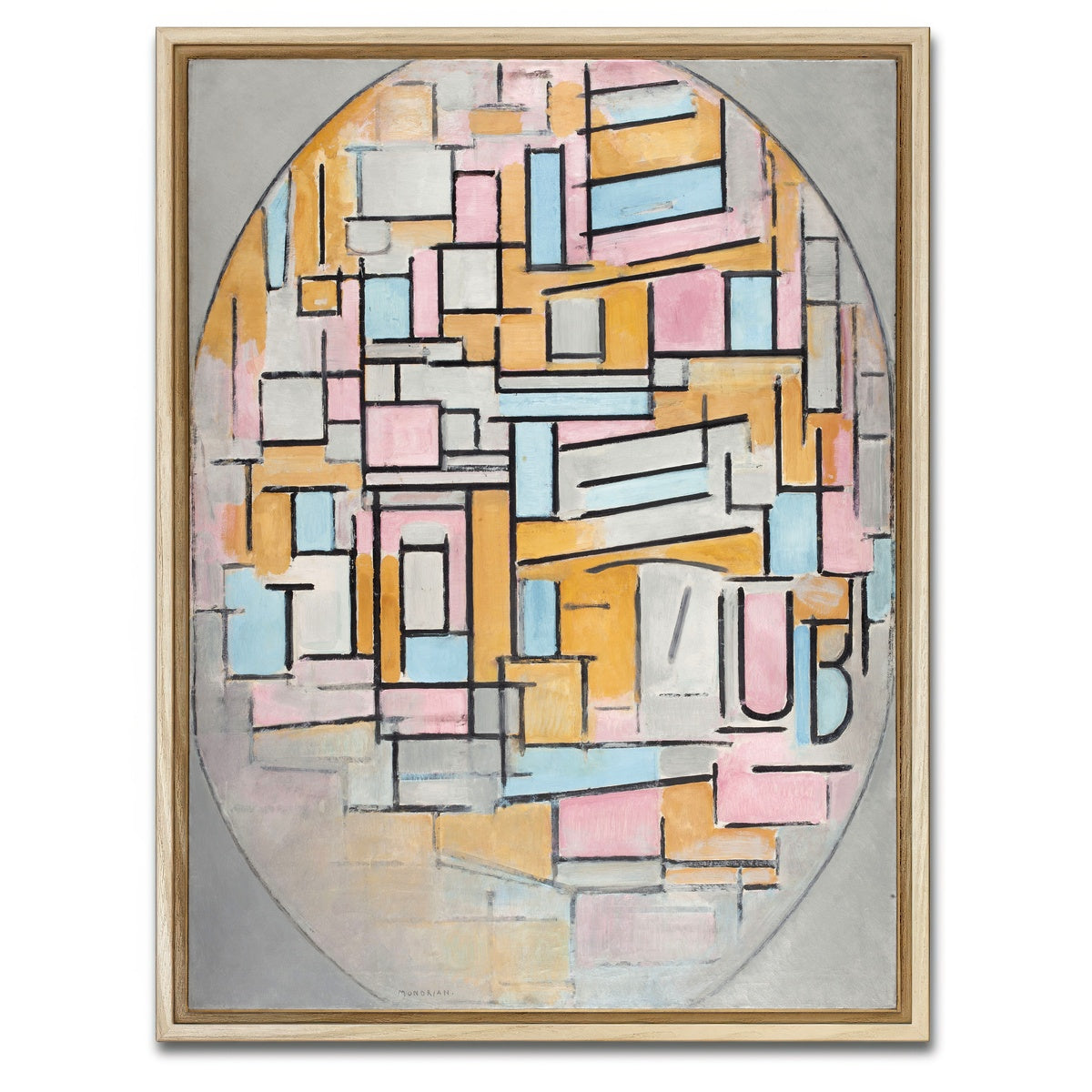 AUTO-MOCKUP WHITE | Compositie in ovaal met kleurvlakken | 1 Piece | Natural Framed Canvas | group=3x4