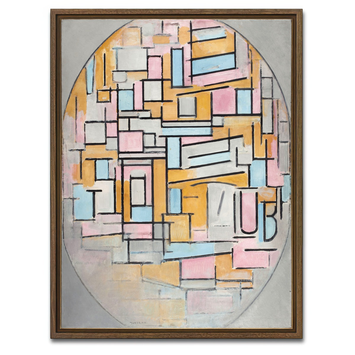 AUTO-MOCKUP WHITE | Compositie in ovaal met kleurvlakken | 1 Piece | Walnut Framed Canvas | group=3x4