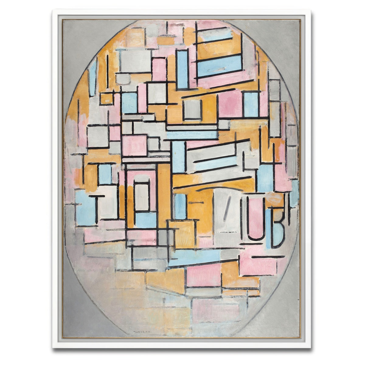 AUTO-MOCKUP WHITE | Compositie in ovaal met kleurvlakken | 1 Piece | White Framed Canvas | group=3x4