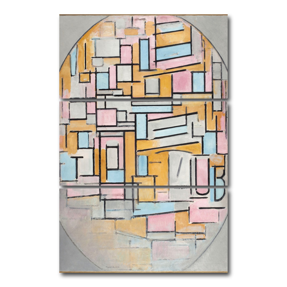 AUTO-MOCKUP WHITE | Compositie in ovaal met kleurvlakken | 3 Piece | Gallery Wrap Canvas | group=12x24_stacked