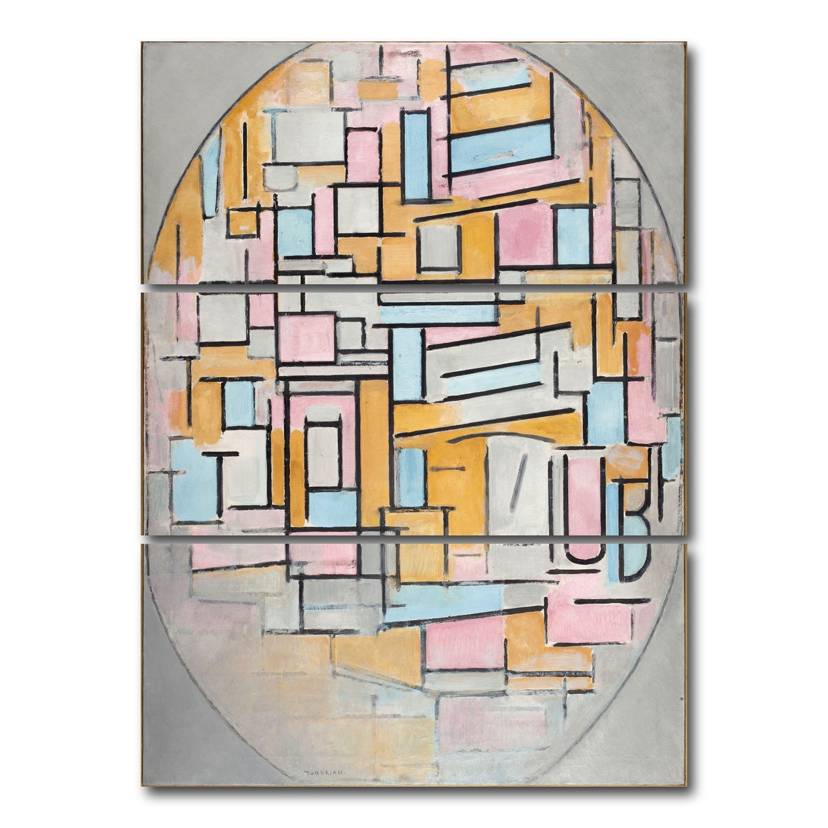 AUTO-MOCKUP WHITE | Compositie in ovaal met kleurvlakken | 3 Piece | Gallery Wrap Canvas | group=8x18_stacked