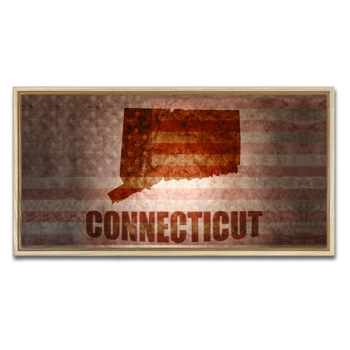 AUTO-MOCKUP WHITE | Connecticut map on American Flag | 1 Piece | Natural Framed Canvas | group=2x1
