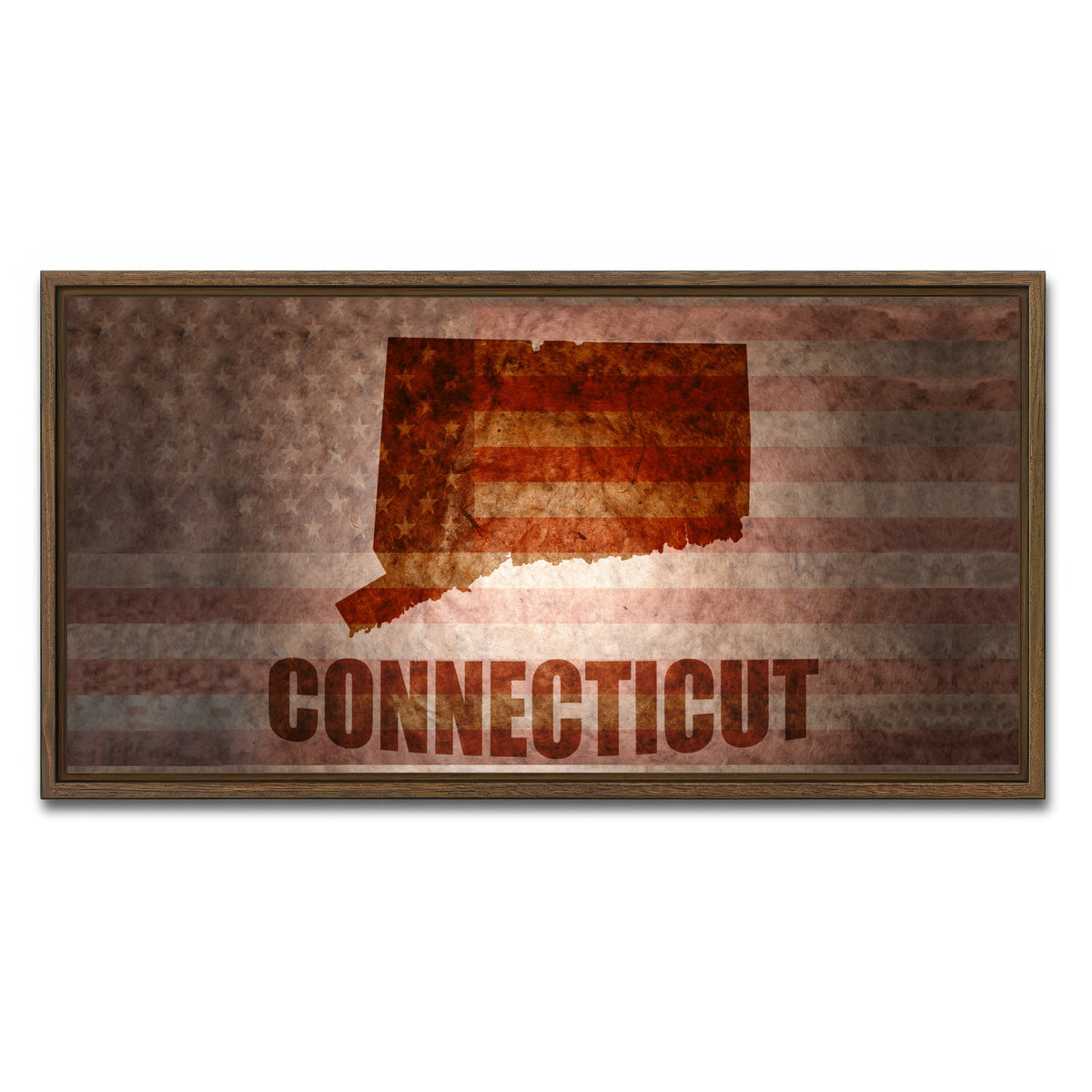 AUTO-MOCKUP WHITE | Connecticut map on American Flag | 1 Piece | Walnut Framed Canvas | group=2x1