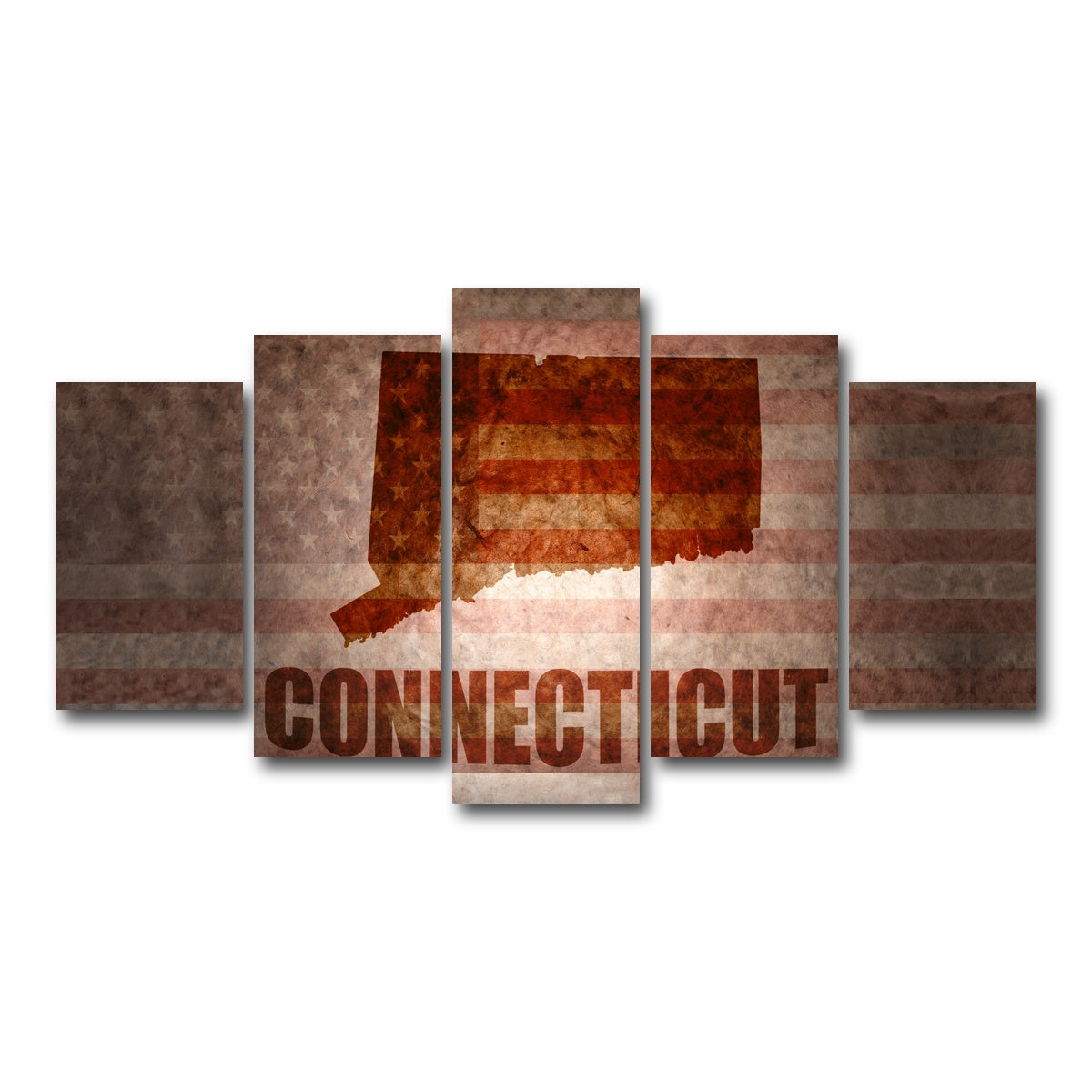 AUTO-MOCKUP WHITE | Connecticut map on American Flag | 5 Piece | Gallery Wrap Canvas | group=5_normal
