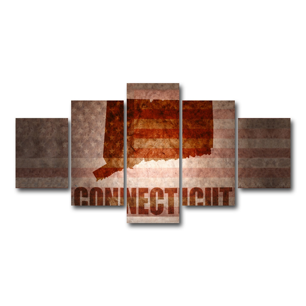 AUTO-MOCKUP WHITE | Connecticut map on American Flag | 5 Piece | Gallery Wrap Canvas | group=5_short