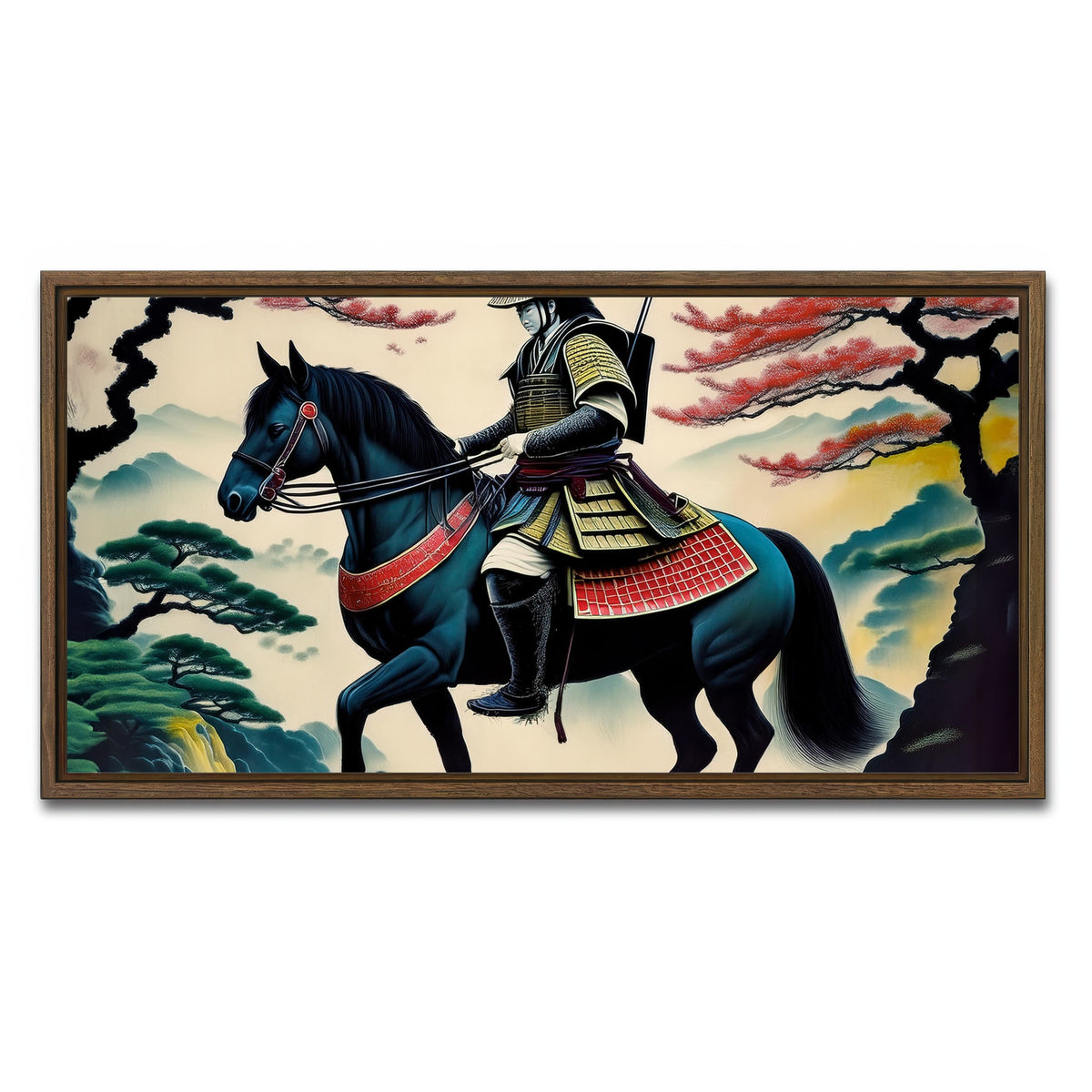 AUTO-MOCKUP WHITE | Contemporary Samurai Art | 1 Piece | Walnut Framed Canvas | group=2x1