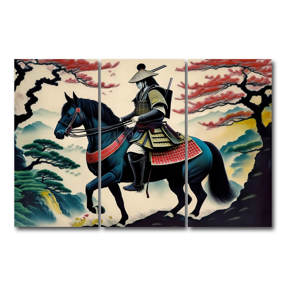 AUTO-MOCKUP WHITE | Contemporary Samurai Art | 3 Piece | Gallery Wrap Canvas | group=12x24