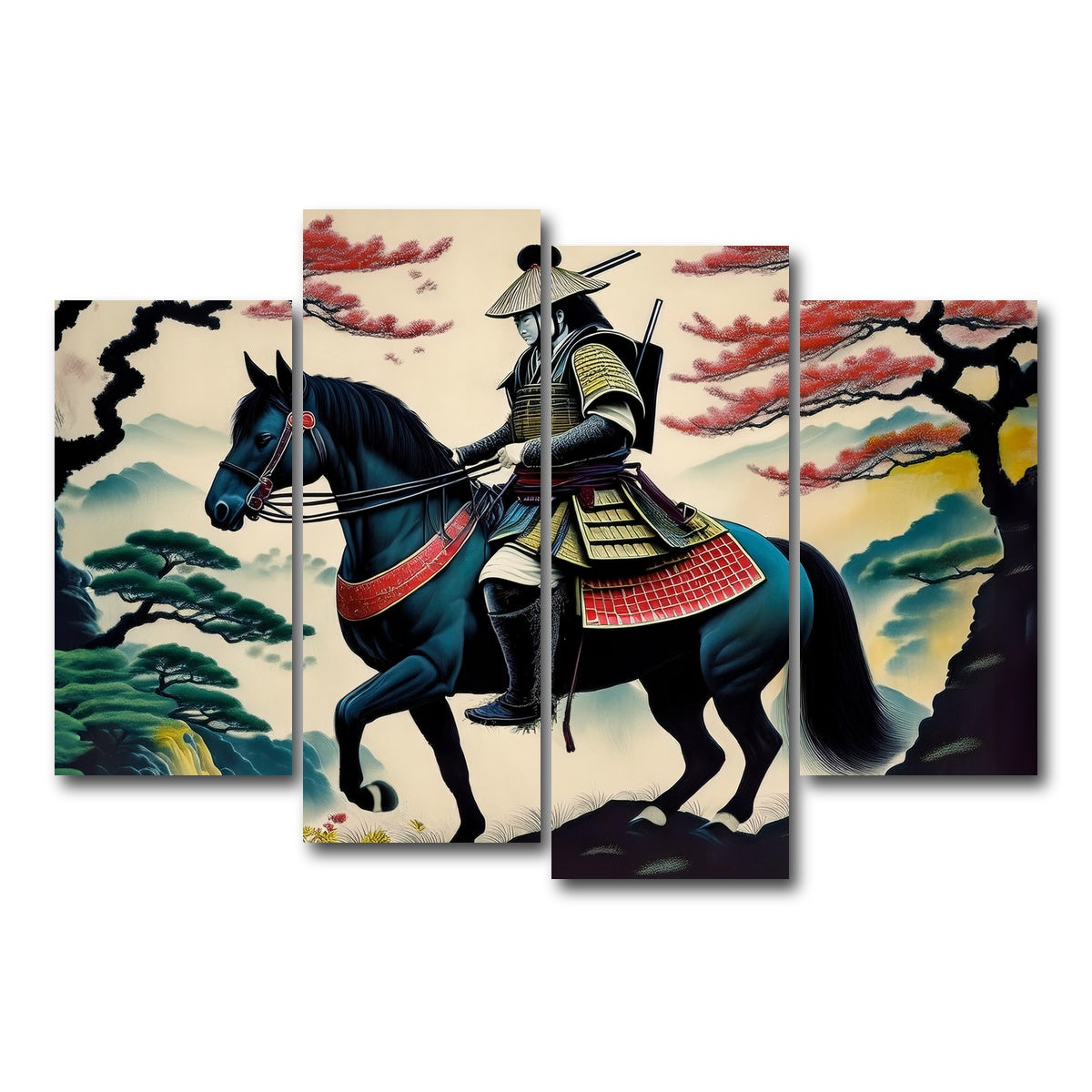 AUTO-MOCKUP WHITE | Contemporary Samurai Art | 4 Piece | Gallery Wrap Canvas | group=4_short