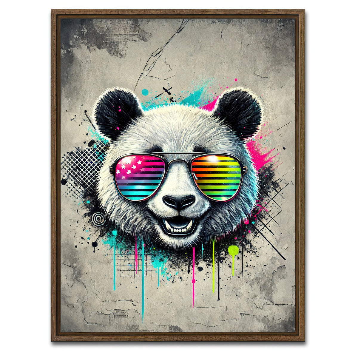 AUTO-MOCKUP WHITE | Cool Panda | 1 Piece | Walnut Framed Canvas | group=3x4