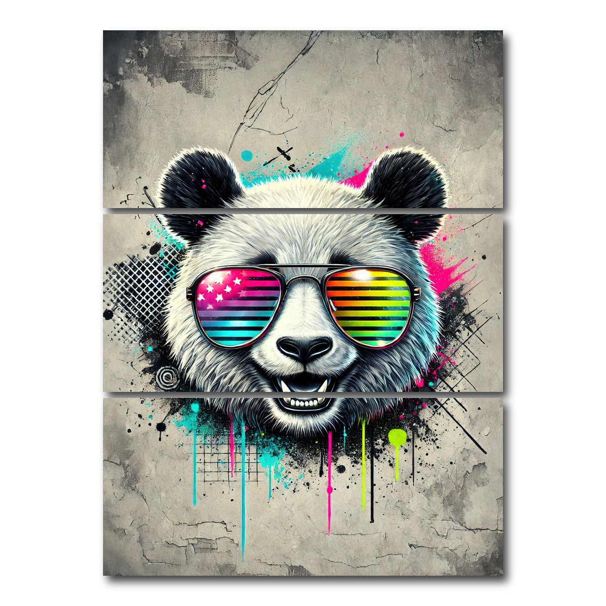 AUTO-MOCKUP WHITE | Cool Panda | 3 Piece | Gallery Wrap Canvas | group=8x18_stacked
