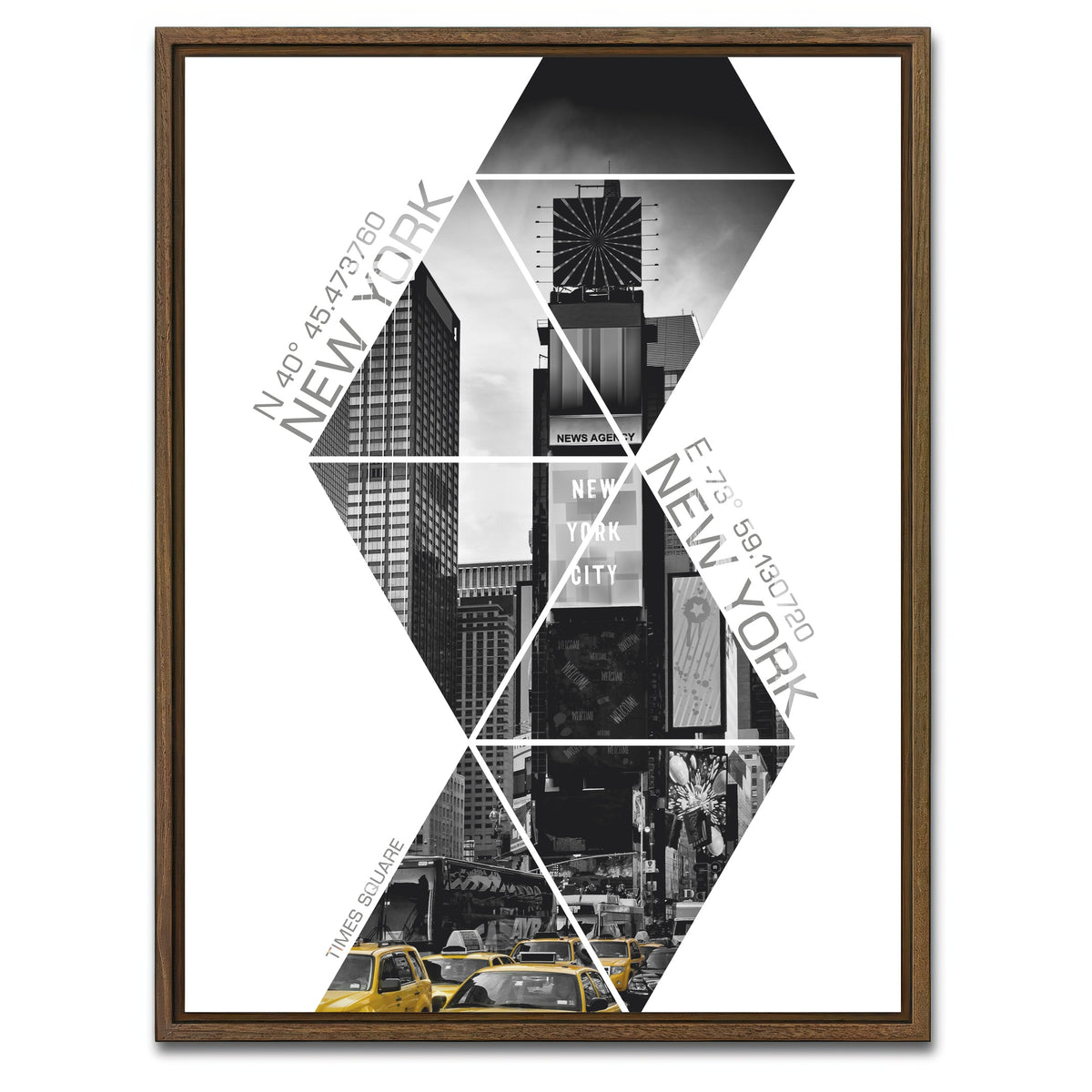 AUTO-MOCKUP WHITE | Coordinates NEW YORK CITY Times Square | 1 Piece | Walnut Framed Canvas | group=3x4
