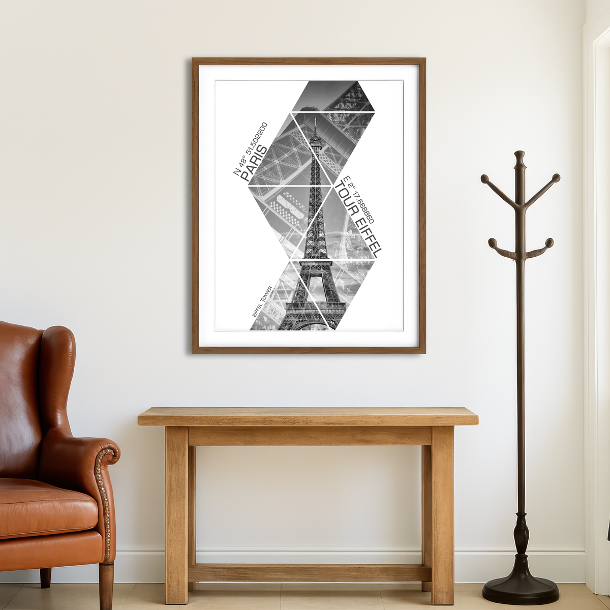 AUTO-MOCKUP ROOM | Coordinates Paris Eiffel Tower Wall Art