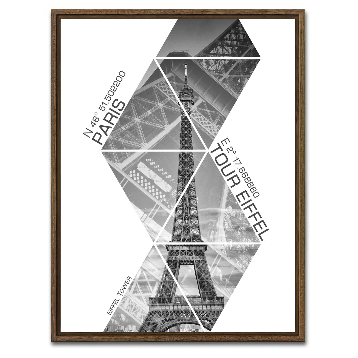 AUTO-MOCKUP WHITE | Coordinates PARIS Eiffel Tower | 1 Piece | Walnut Framed Canvas | group=3x4
