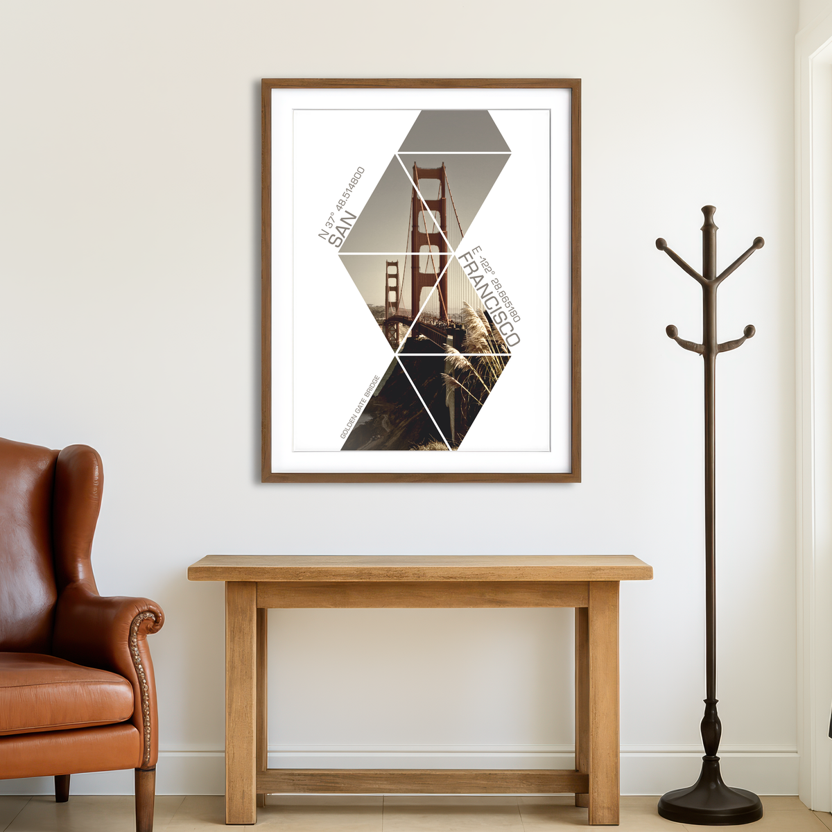 AUTO-MOCKUP ROOM | Coordinates San Francisco Golden Gate Bridge Wall Art