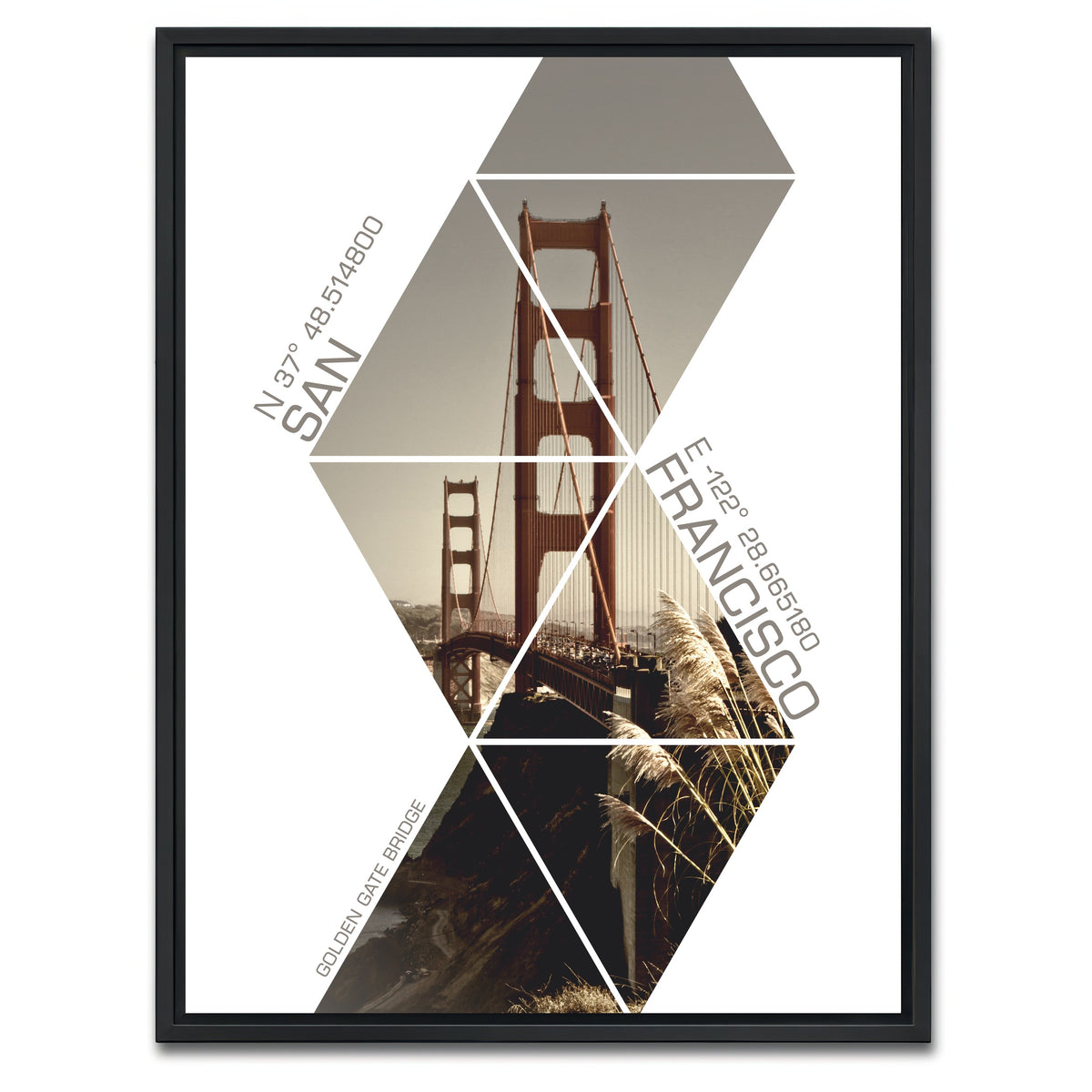 AUTO-MOCKUP WHITE | Coordinates SAN FRANCISCO Golden Gate Bridge | 1 Piece | Black Framed Canvas | group=3x4
