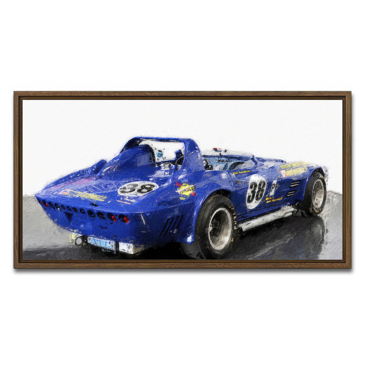 AUTO-MOCKUP WHITE | Corvette Grand Sport Rear | 1 Piece | Walnut Framed Canvas | group=2x1