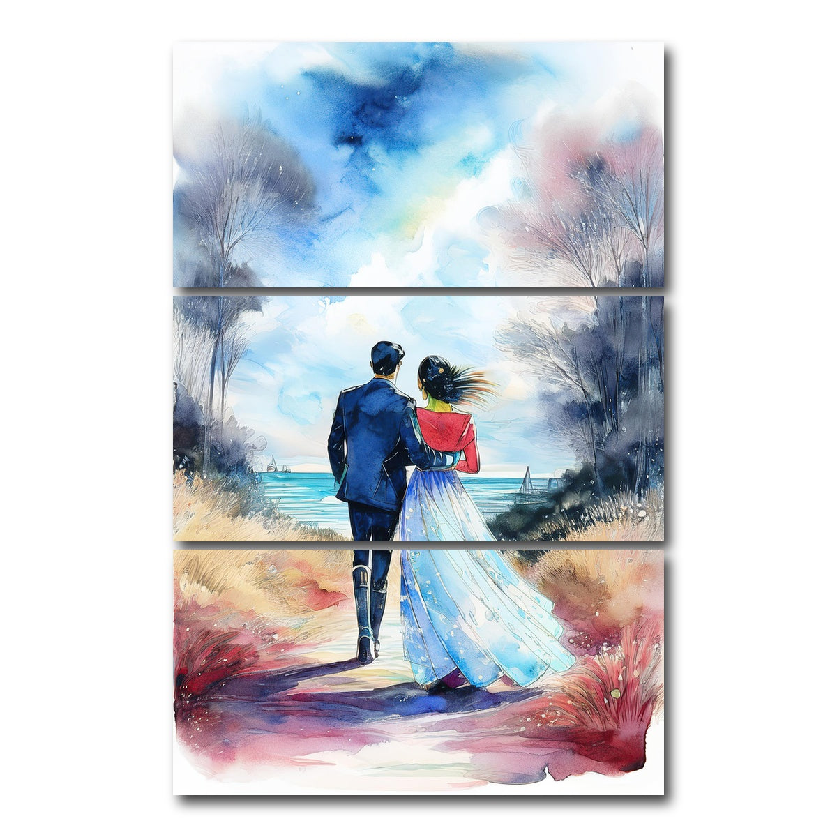 AUTO-MOCKUP WHITE | Couple Painting | 3 Piece | Gallery Wrap Canvas | group=12x24_stacked