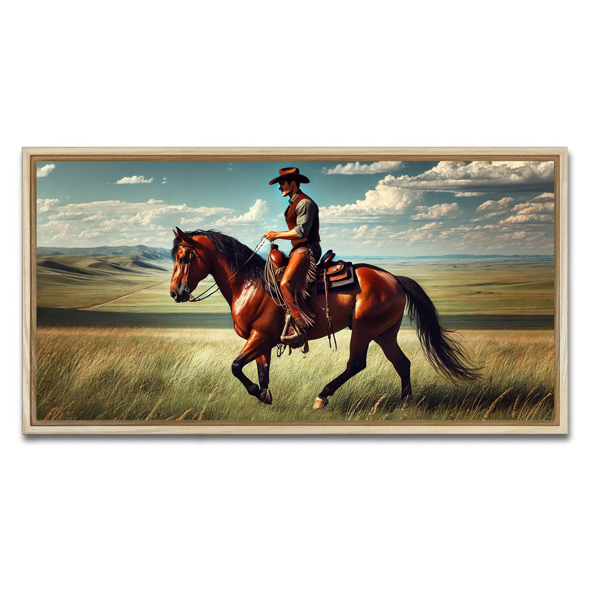 AUTO-MOCKUP WHITE | Cowboy and Quarter Horse | 1 Piece | Natural Framed Canvas | group=2x1