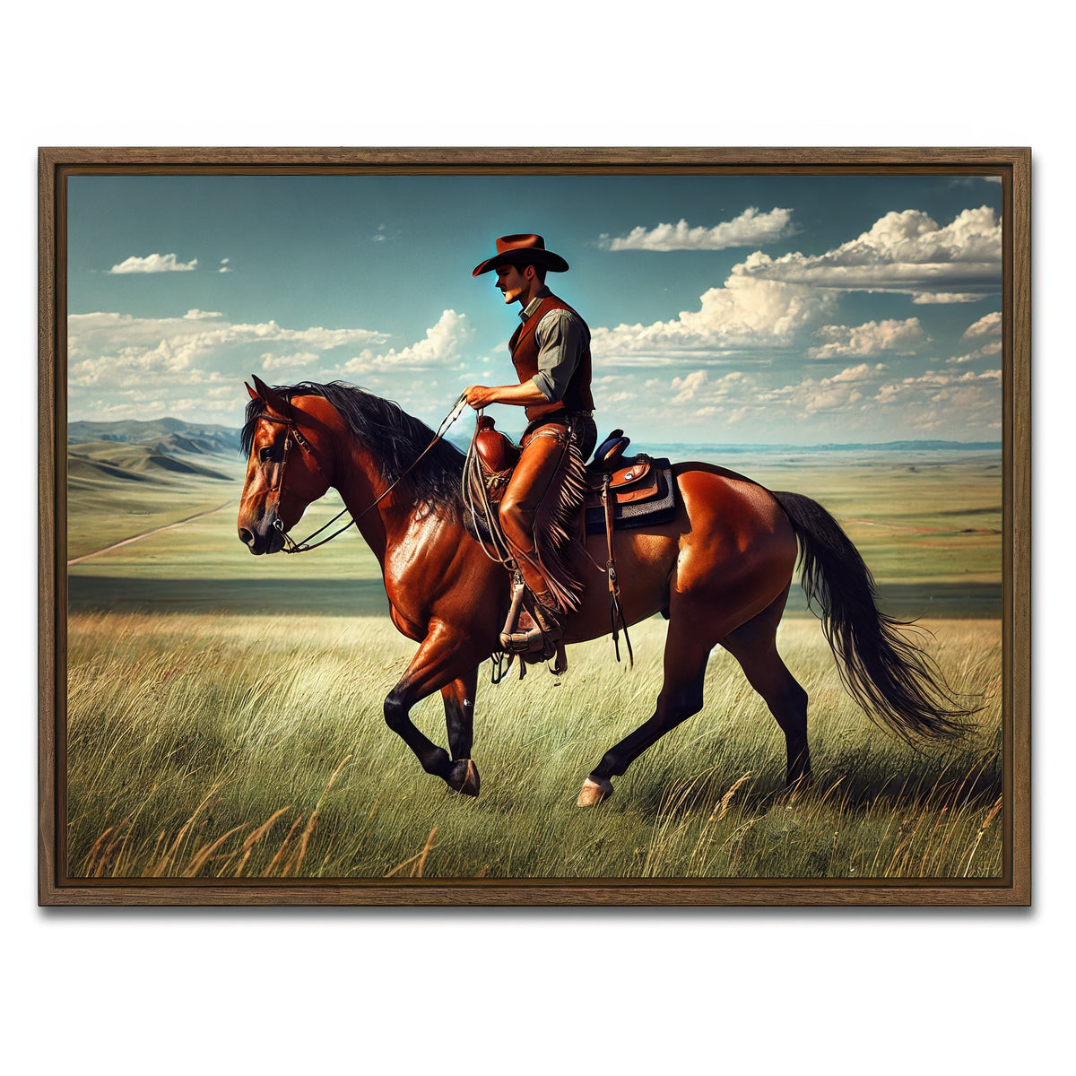 AUTO-MOCKUP WHITE | Cowboy and Quarter Horse | 1 Piece | Walnut Framed Canvas | group=4x3