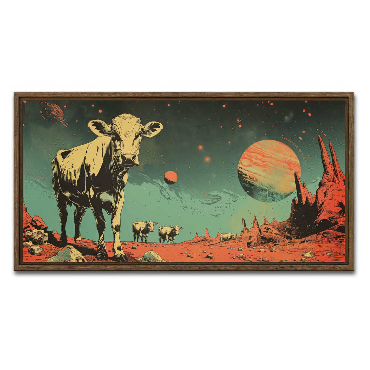 AUTO-MOCKUP WHITE | Cows abducted by aliens | 1 Piece | Walnut Framed Canvas | group=2x1