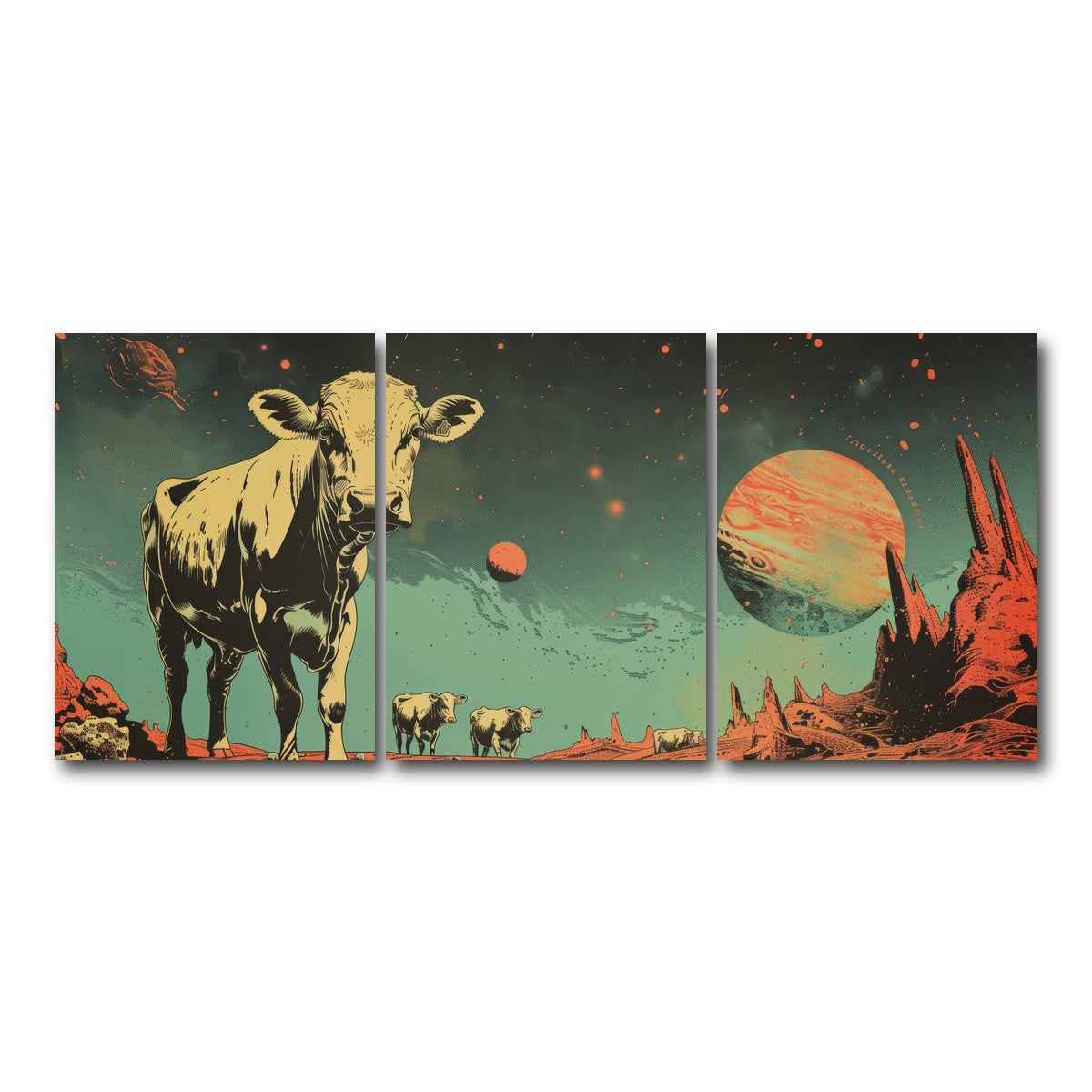 AUTO-MOCKUP WHITE | Cows abducted by aliens | 3 Piece | Gallery Wrap Canvas | group=18x24