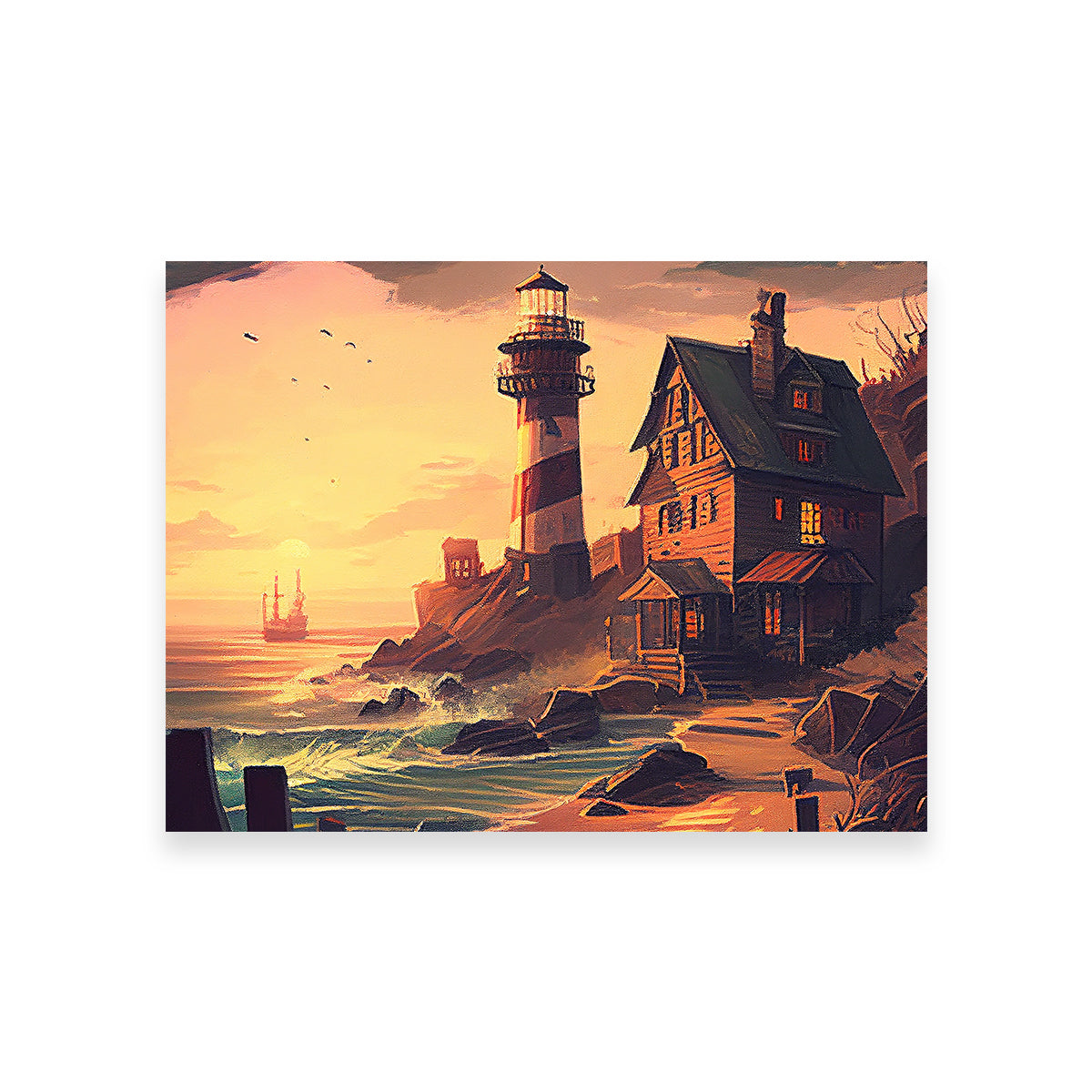 Cozy Lighthouse Shore Wall Art