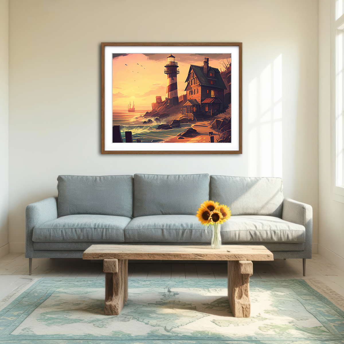 AUTO-MOCKUP ROOM | Cozy Lighthouse Shore Wall Art