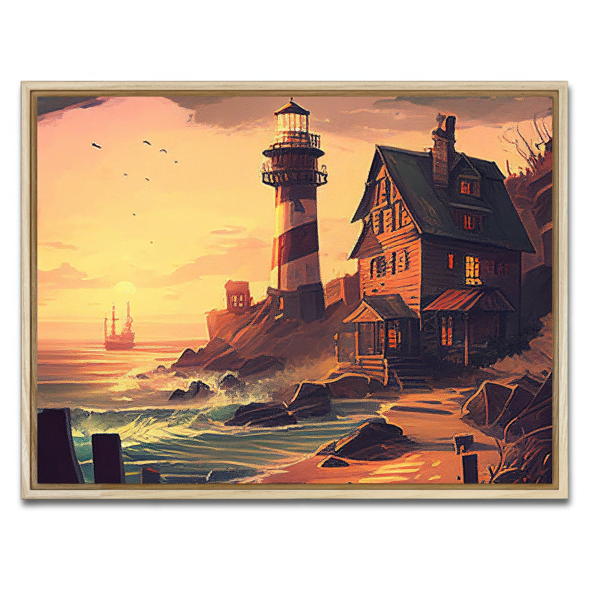 AUTO-MOCKUP WHITE | Cozy Lighthouse Shore | 1 Piece | Natural Framed Canvas | group=4x3