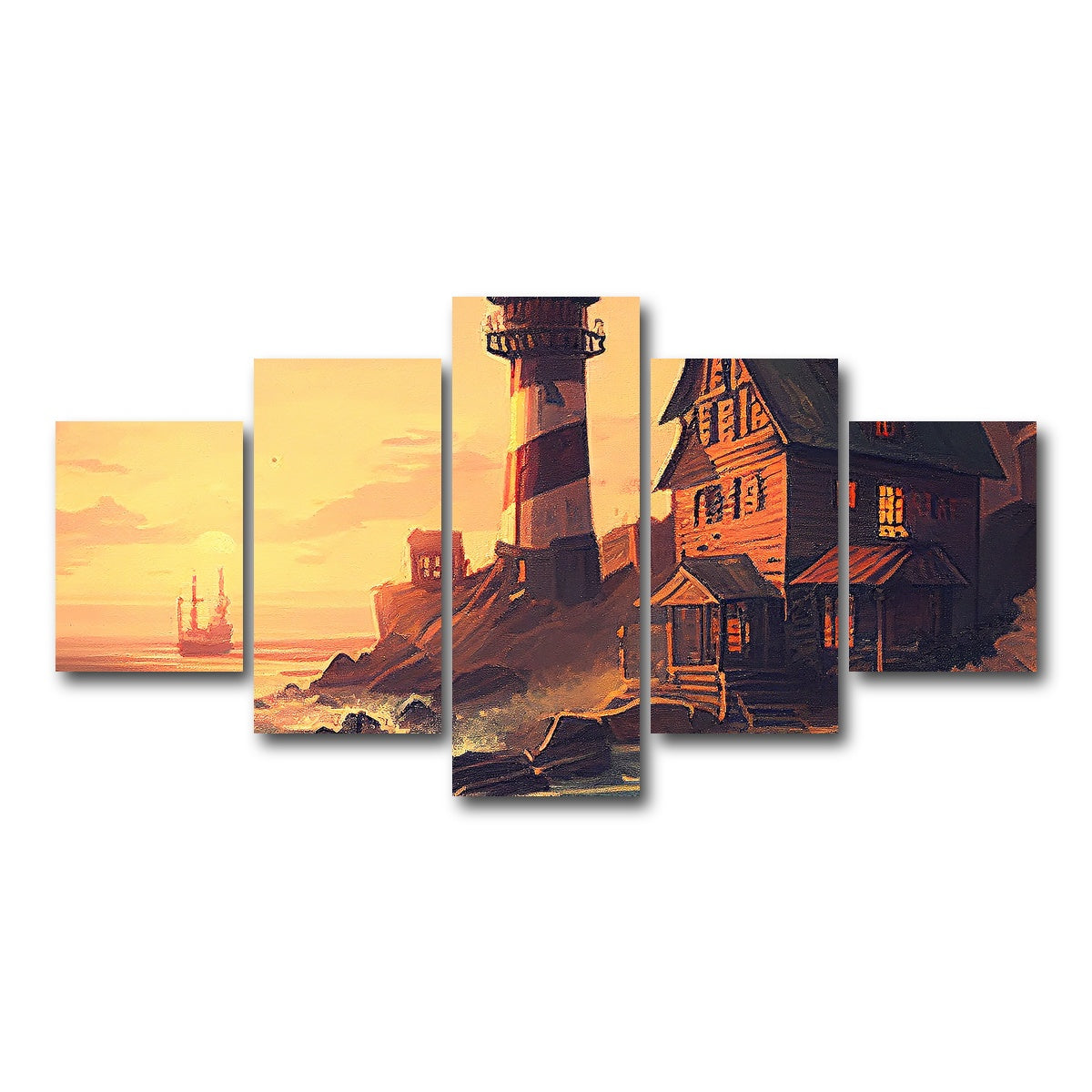 AUTO-MOCKUP WHITE | Cozy Lighthouse Shore | 5 Piece | Gallery Wrap Canvas | group=5_short