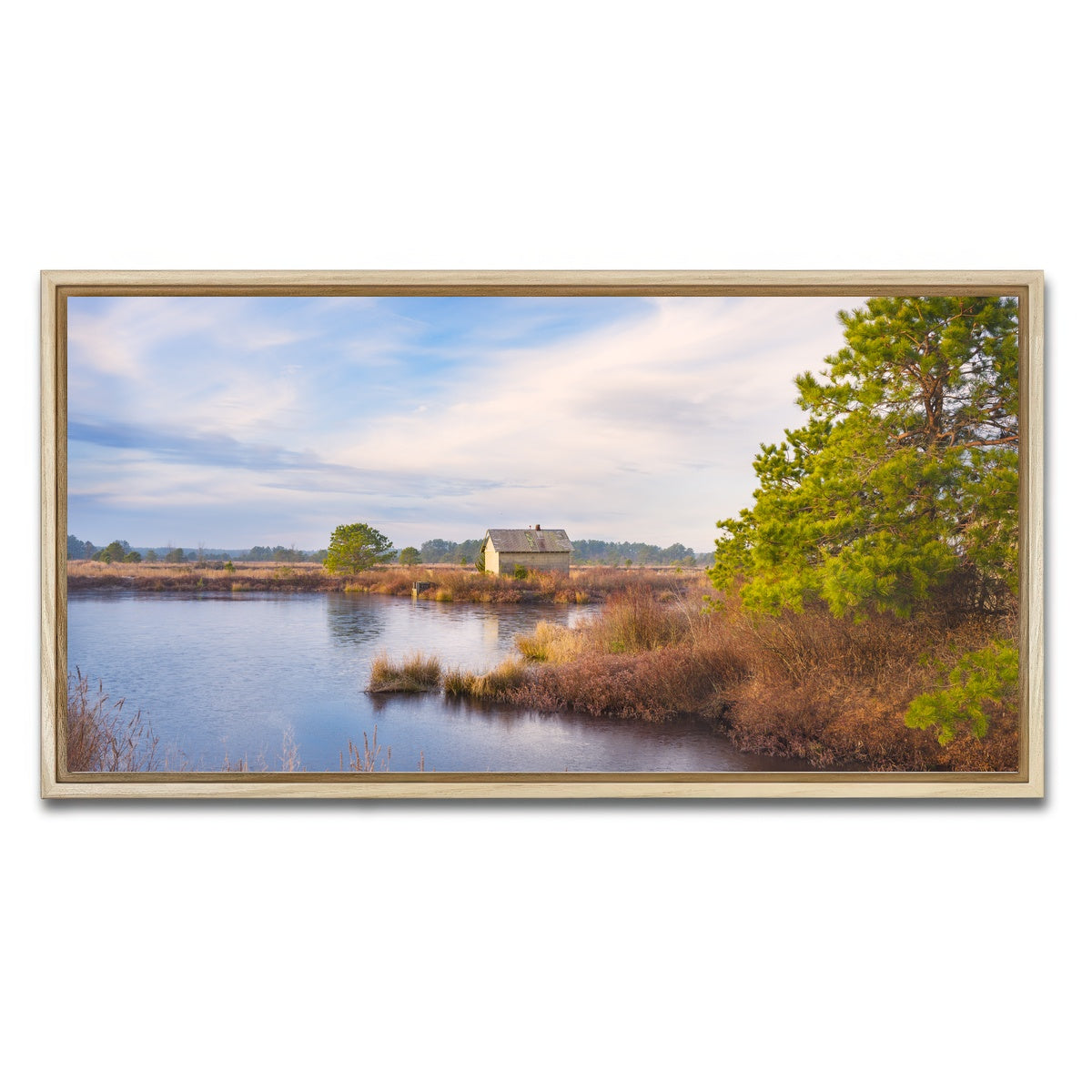 AUTO-MOCKUP WHITE | Cranberry Bog Pumpshack Sunrise | 1 Piece | Natural Framed Canvas | group=2x1