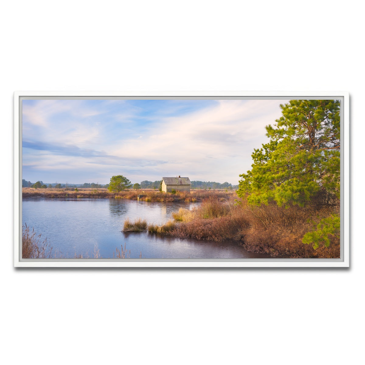 AUTO-MOCKUP WHITE | Cranberry Bog Pumpshack Sunrise | 1 Piece | White Framed Canvas | group=2x1