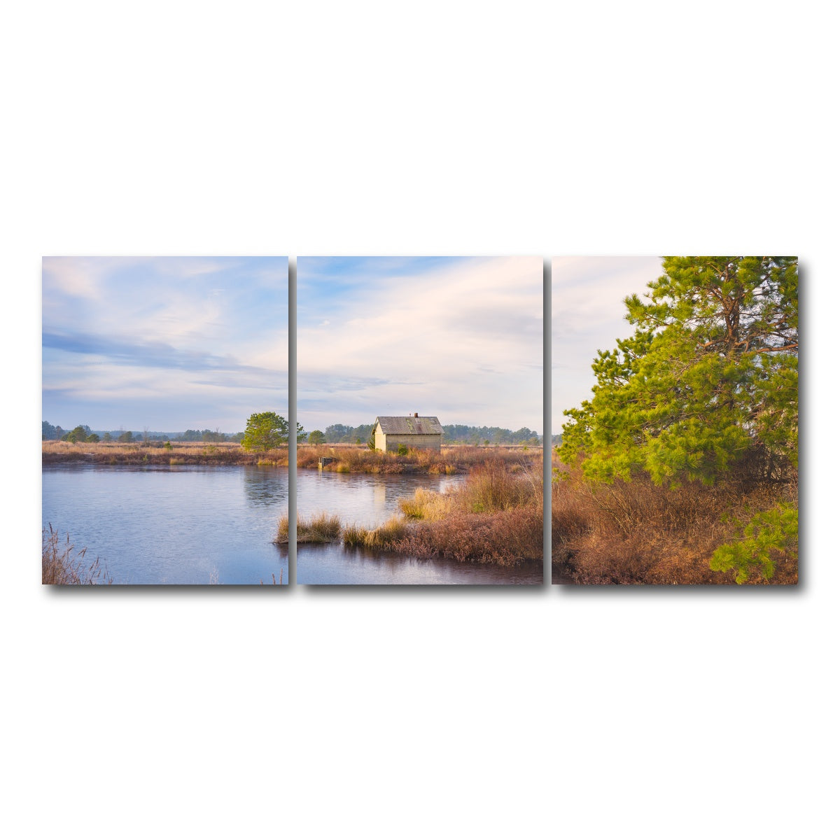 AUTO-MOCKUP WHITE | Cranberry Bog Pumpshack Sunrise | 3 Piece | Gallery Wrap Canvas | group=18x24