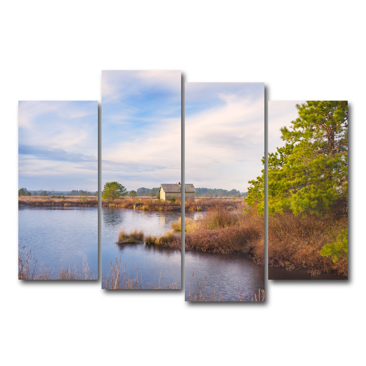AUTO-MOCKUP WHITE | Cranberry Bog Pumpshack Sunrise | 4 Piece | Gallery Wrap Canvas | group=4_normal