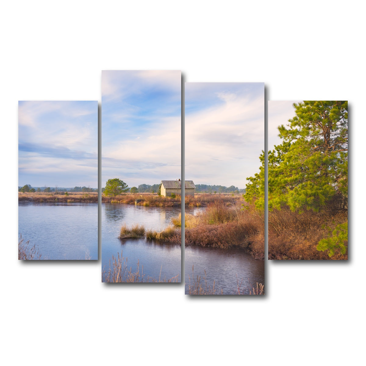 AUTO-MOCKUP WHITE | Cranberry Bog Pumpshack Sunrise | 4 Piece | Gallery Wrap Canvas | group=4_short