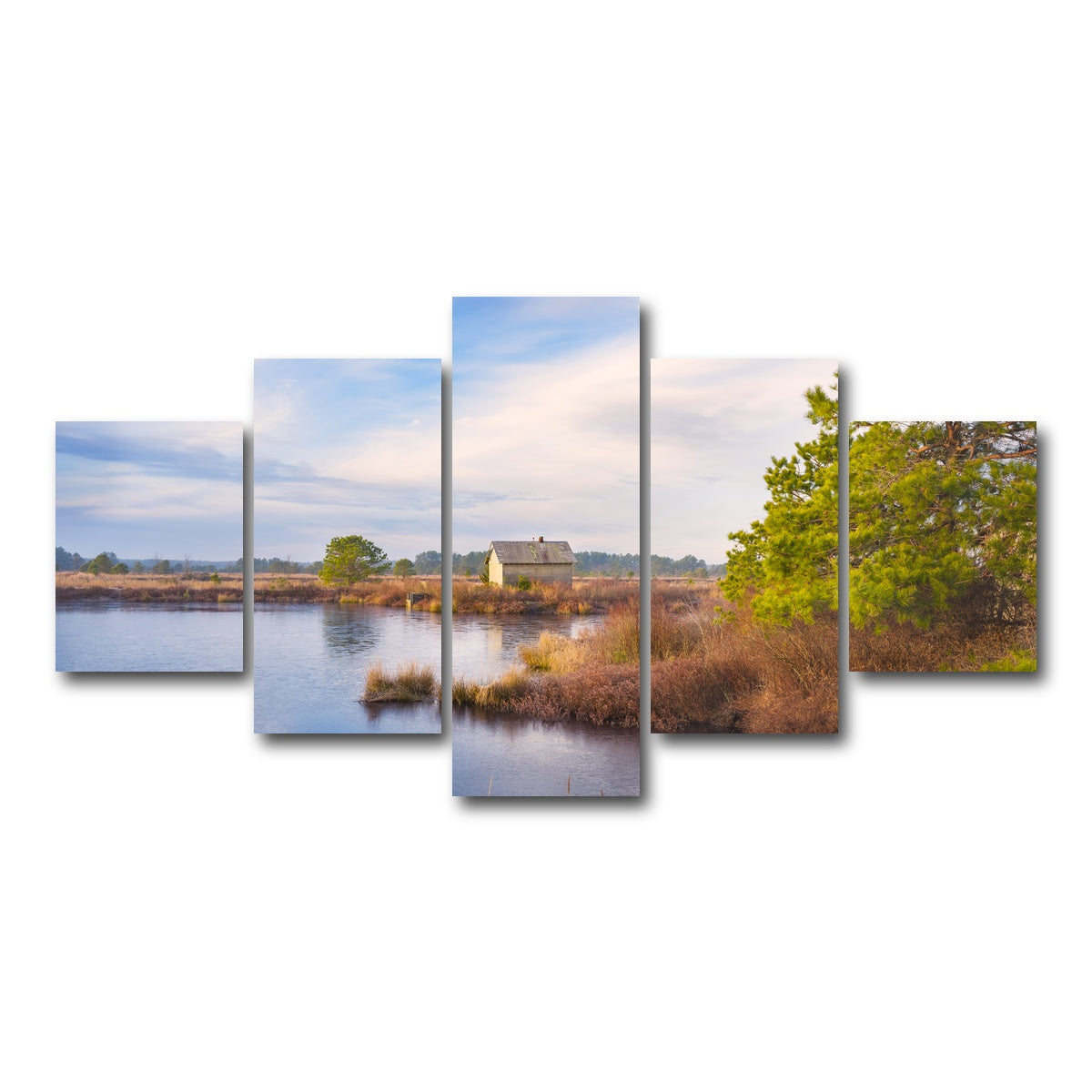 AUTO-MOCKUP WHITE | Cranberry Bog Pumpshack Sunrise | 5 Piece | Gallery Wrap Canvas | group=5_short