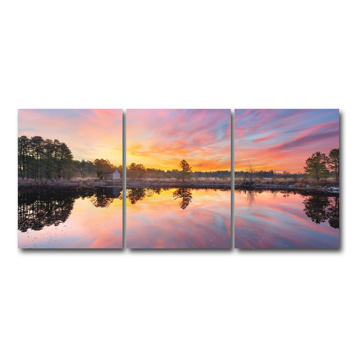 AUTO-MOCKUP WHITE | Cranberry Bog Sunrise Big Skies | 3 Piece | Gallery Wrap Canvas | group=18x24