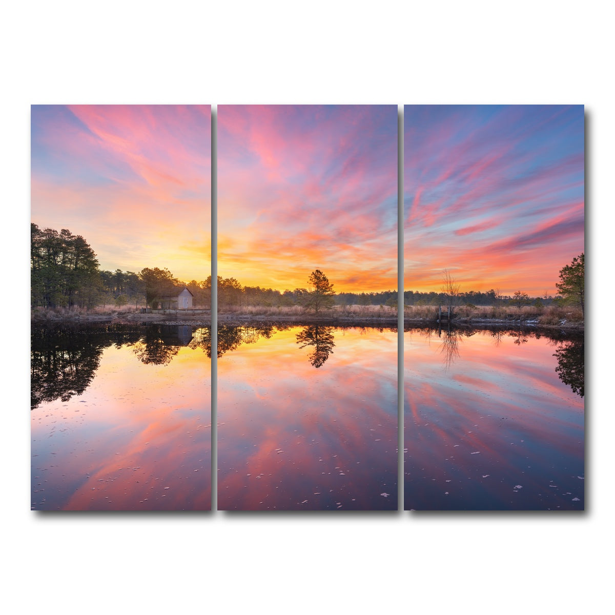 AUTO-MOCKUP WHITE | Cranberry Bog Sunrise Big Skies | 3 Piece | Gallery Wrap Canvas | group=8x18