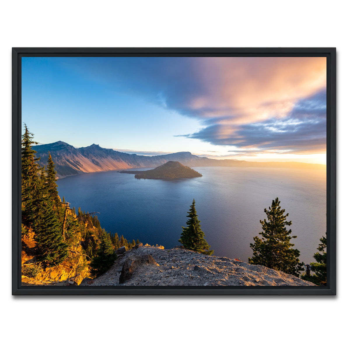 AUTO-MOCKUP WHITE | Crater Lake Sunrise | 1 Piece | Black Framed Canvas | group=4x3