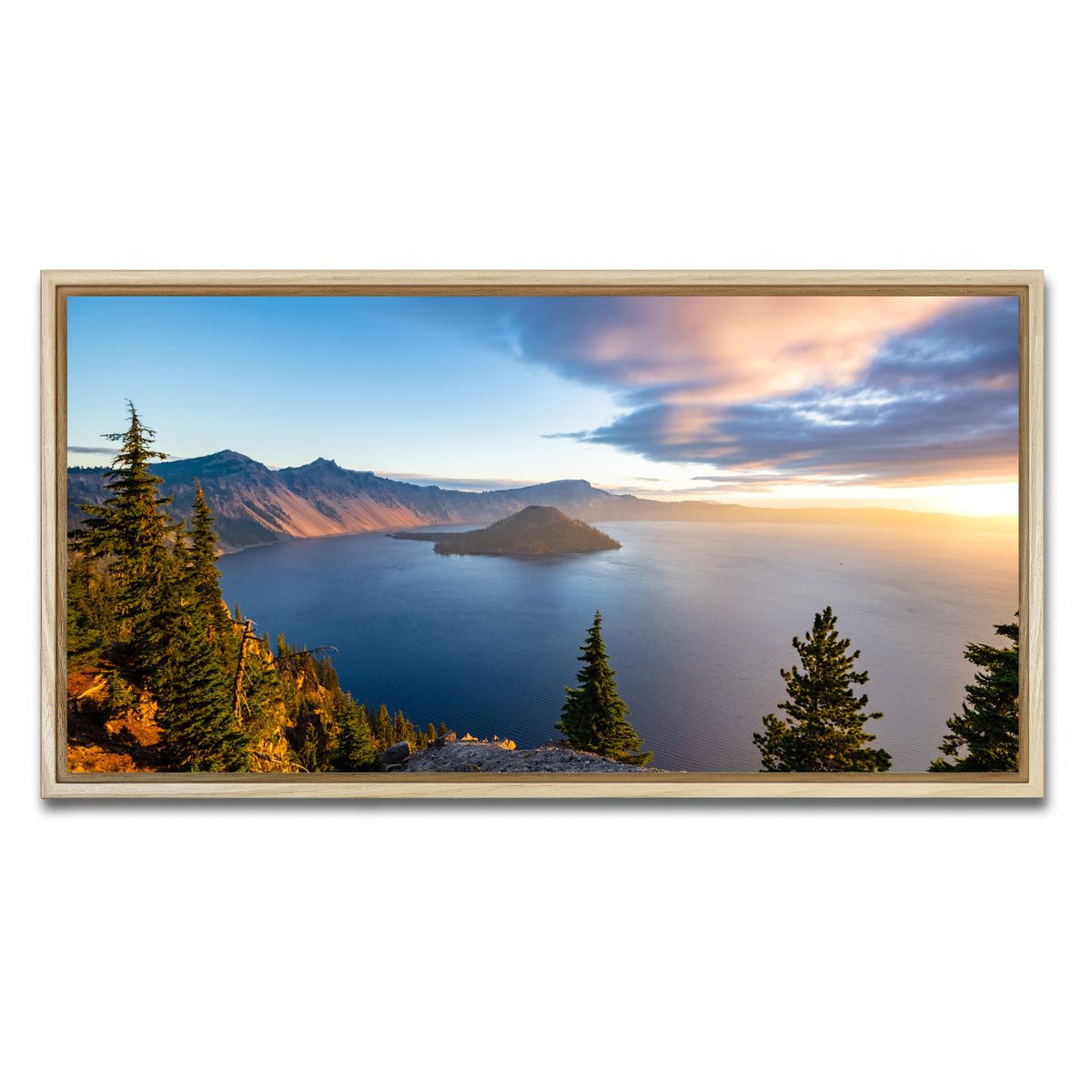 AUTO-MOCKUP WHITE | Crater Lake Sunrise | 1 Piece | Natural Framed Canvas | group=2x1