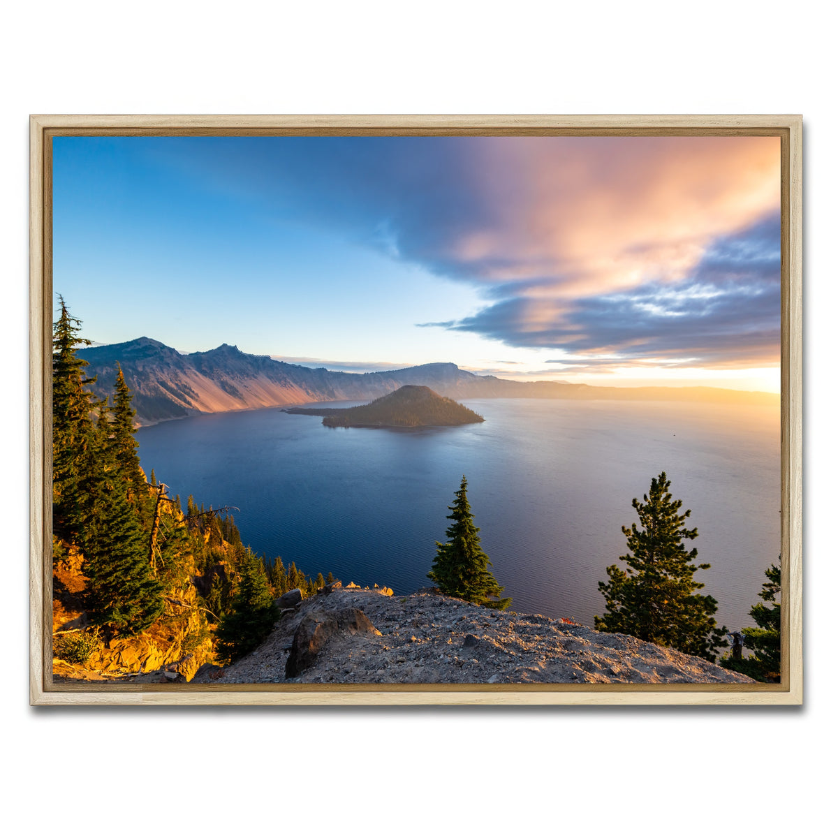 AUTO-MOCKUP WHITE | Crater Lake Sunrise | 1 Piece | Natural Framed Canvas | group=4x3