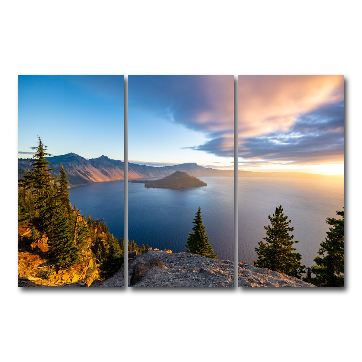 AUTO-MOCKUP WHITE | Crater Lake Sunrise | 3 Piece | Gallery Wrap Canvas | group=12x24