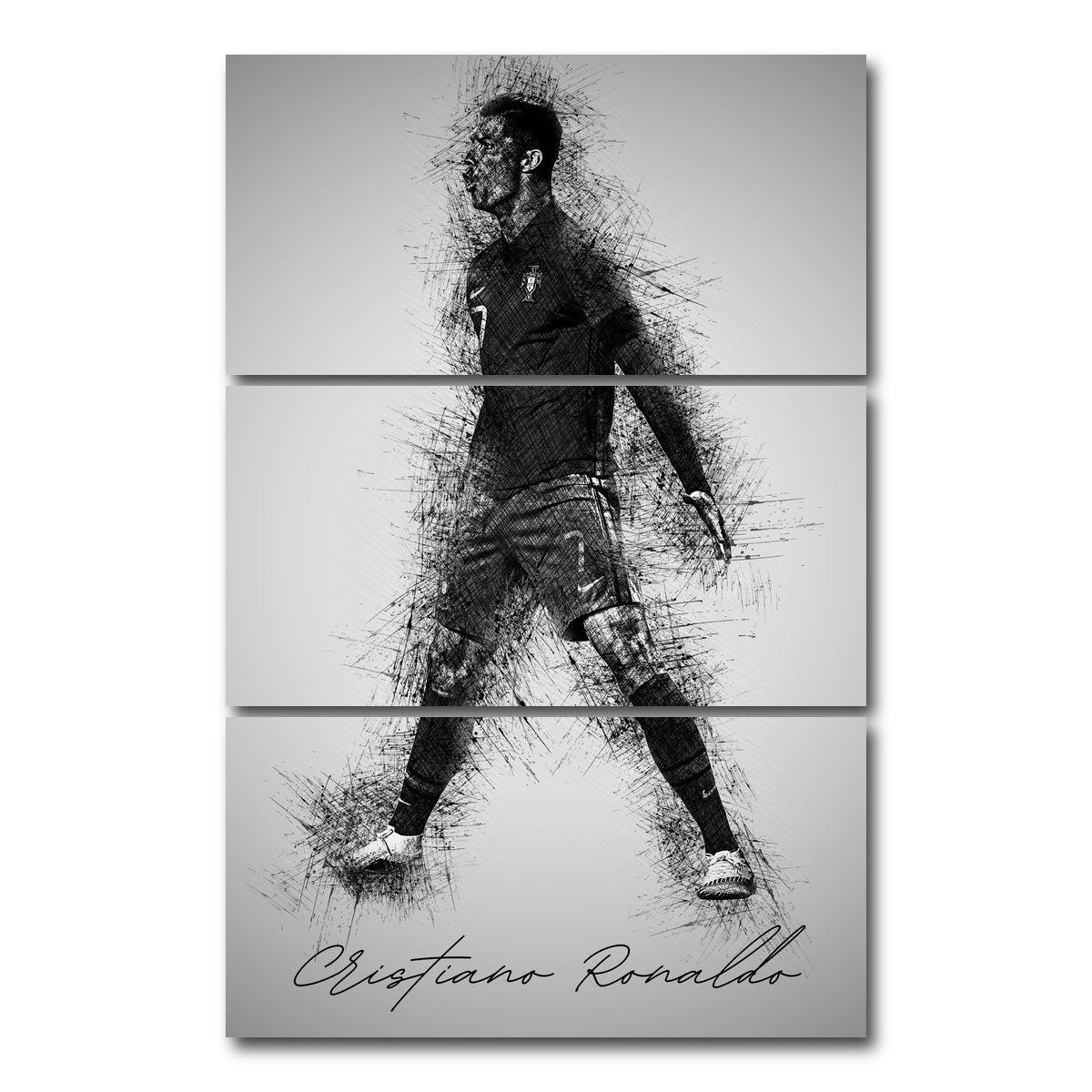 AUTO-MOCKUP WHITE | Cristiano Ronaldo Sketch | 3 Piece | Gallery Wrap Canvas | group=12x24_stacked