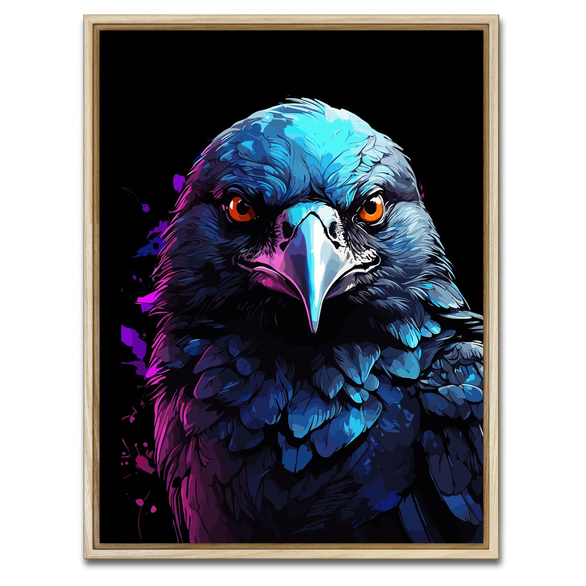 AUTO-MOCKUP WHITE | Crow Animal Colorful | 1 Piece | Natural Framed Canvas | group=3x4