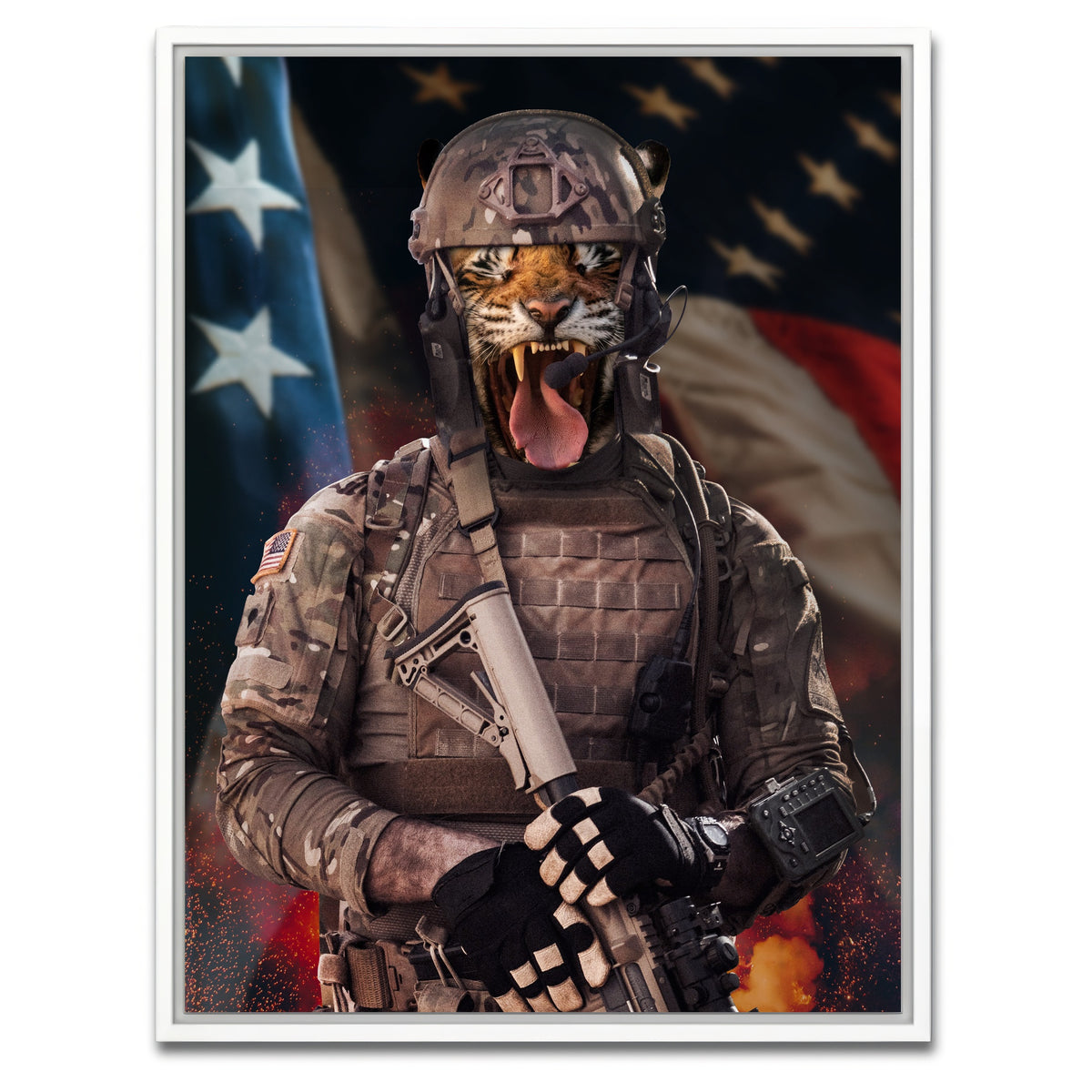 AUTO-MOCKUP WHITE | Cry Tiger Soldier | 1 Piece | White Framed Canvas | group=3x4