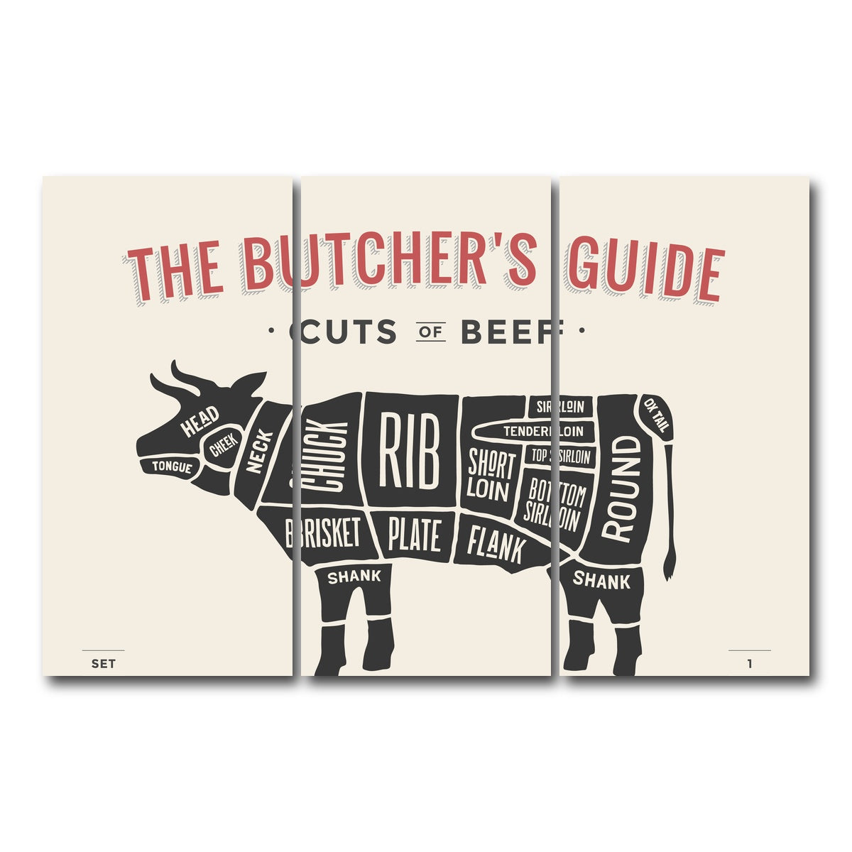 AUTO-MOCKUP WHITE | Cuts of Beef | 3 Piece | Gallery Wrap Canvas | group=12x24