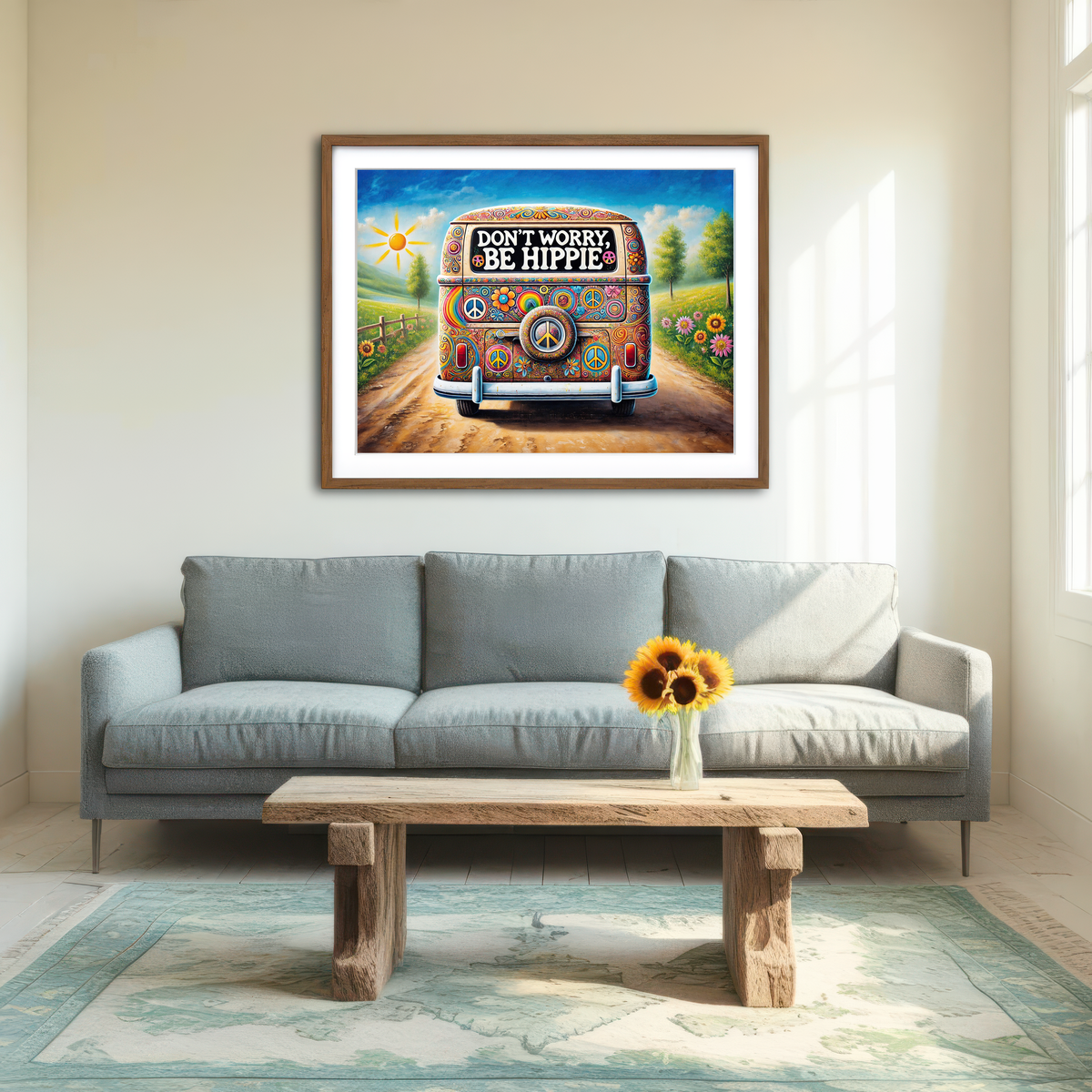 AUTO-MOCKUP ROOM | DON'T WORRY, BE HIPPIE Hippie Van Wall Art